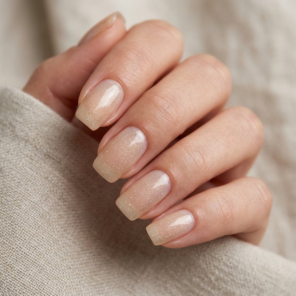 Sheer Beige Shimmer Nails