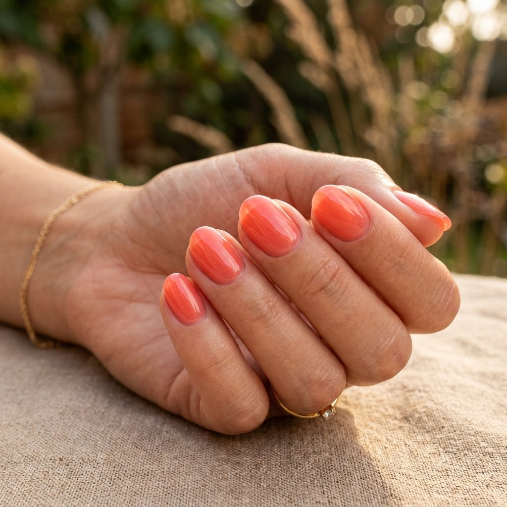 Sheer Coral Glazed Short Oval Nails