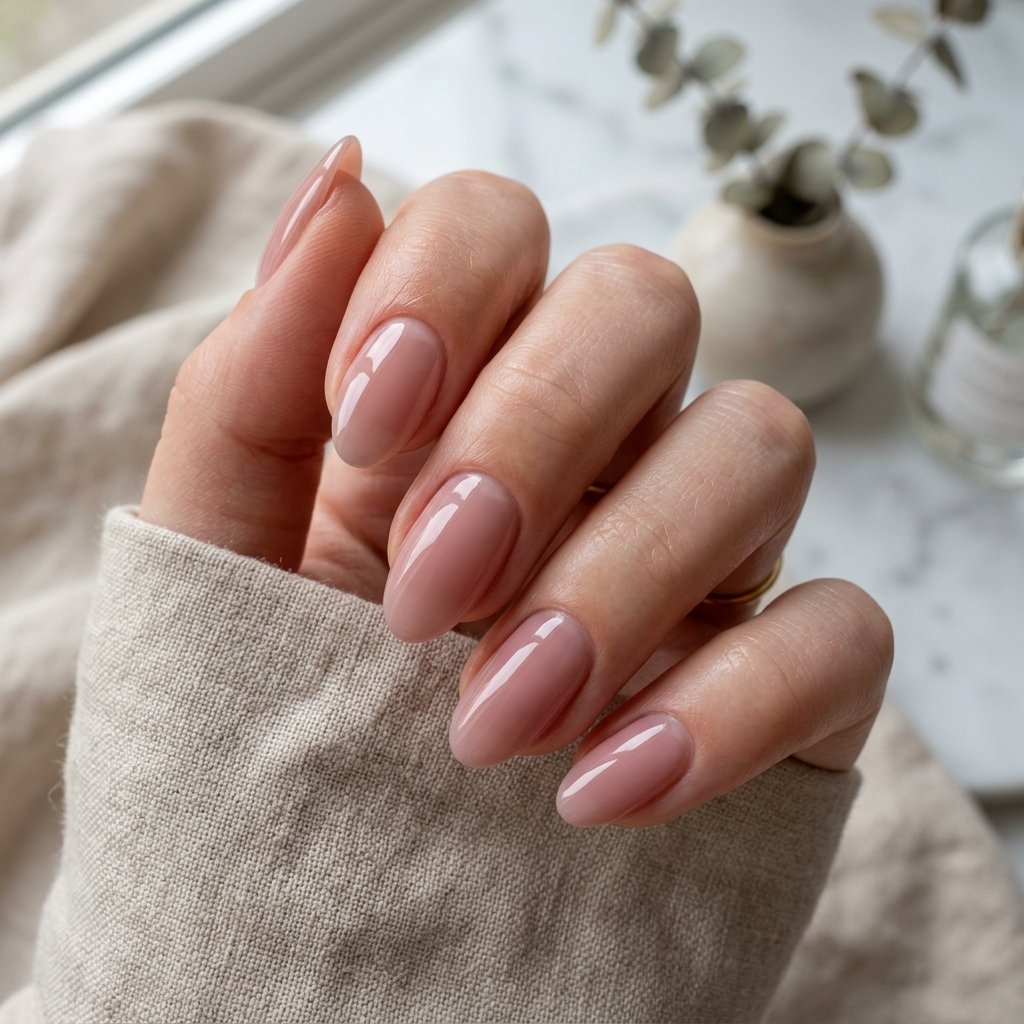 Sheer Dusty Pink Oval Nails