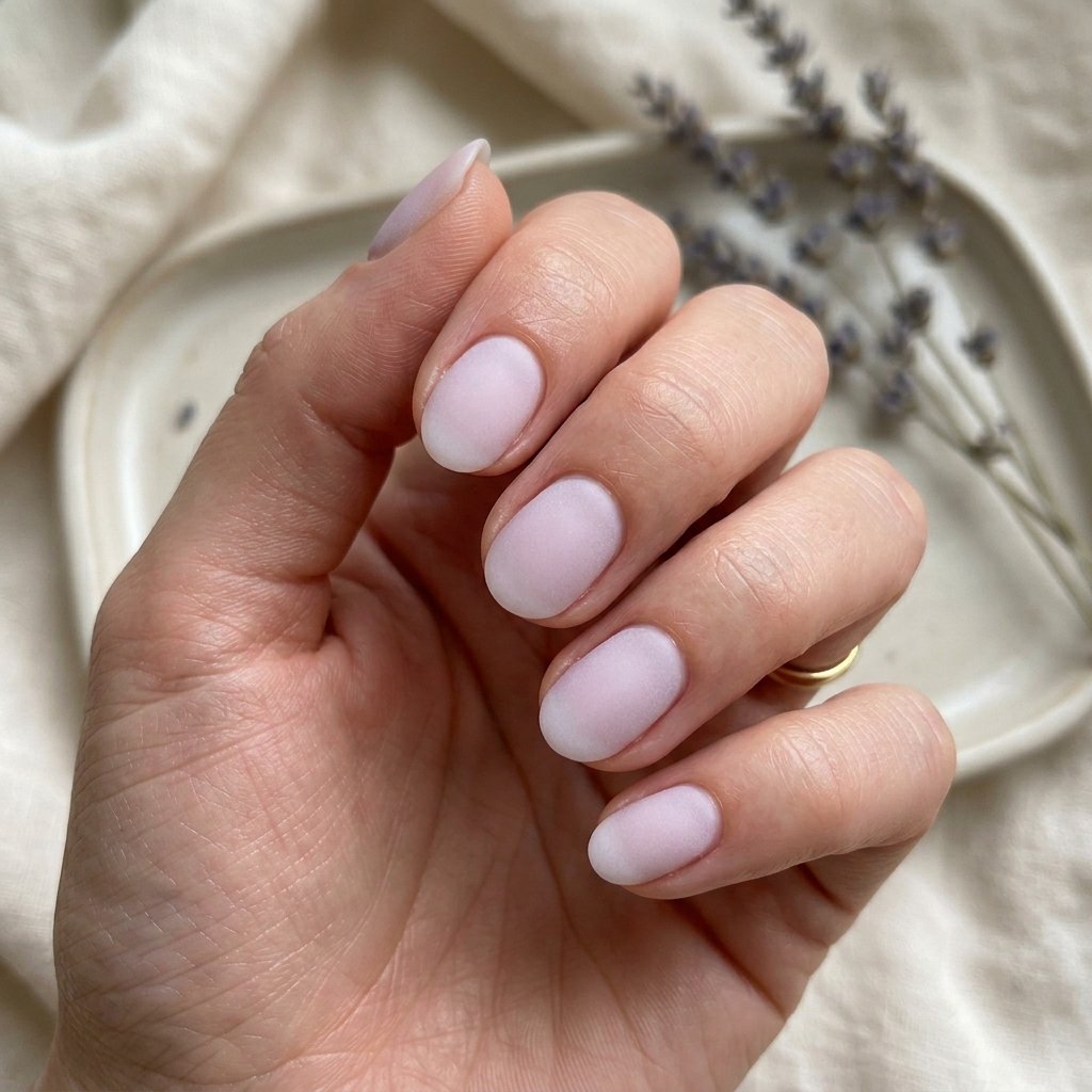Sheer Lavender Matte Short Almond Nails