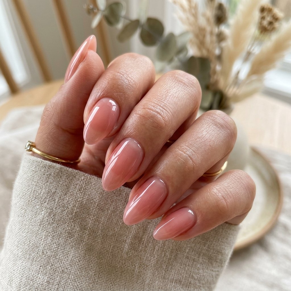 Sheer Rose Glaze Almond Nails