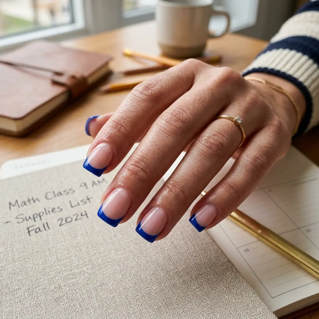 Cobalt Blue French Tips on Short Square Nails