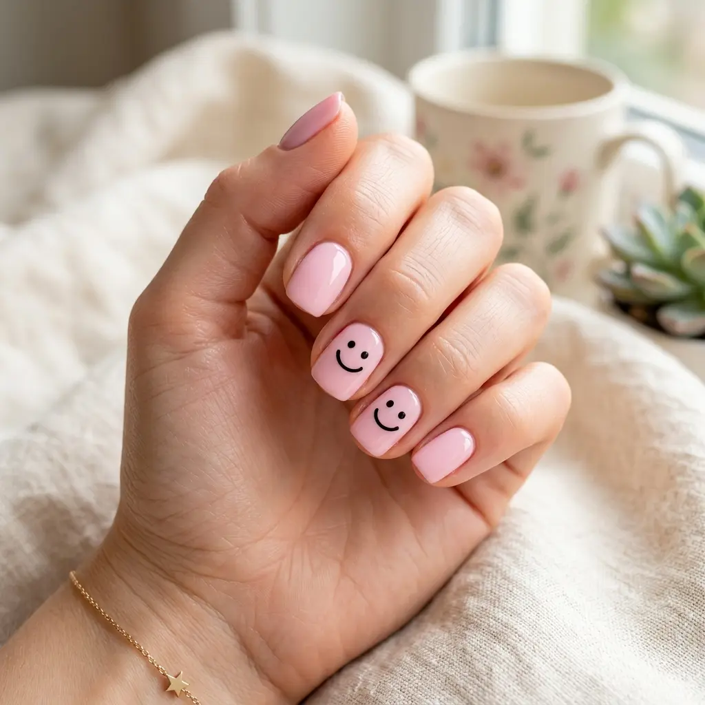 Smiley Face Accent Nails