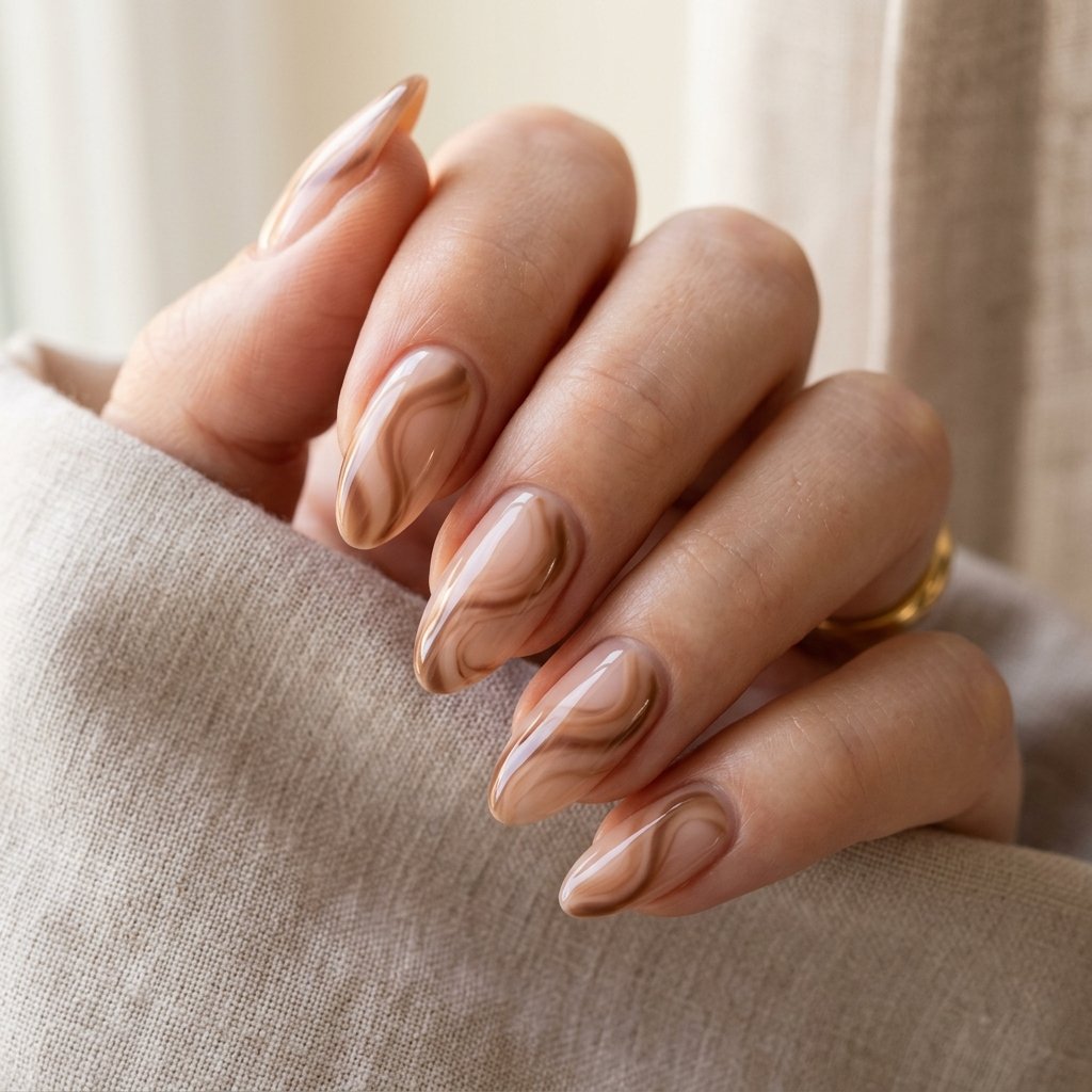 Soft Brown Swirl Nails