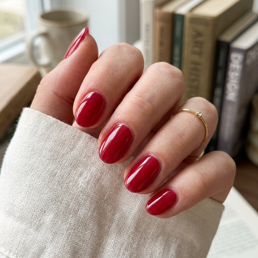 Glazed Strawberry Red Short Oval Nails
