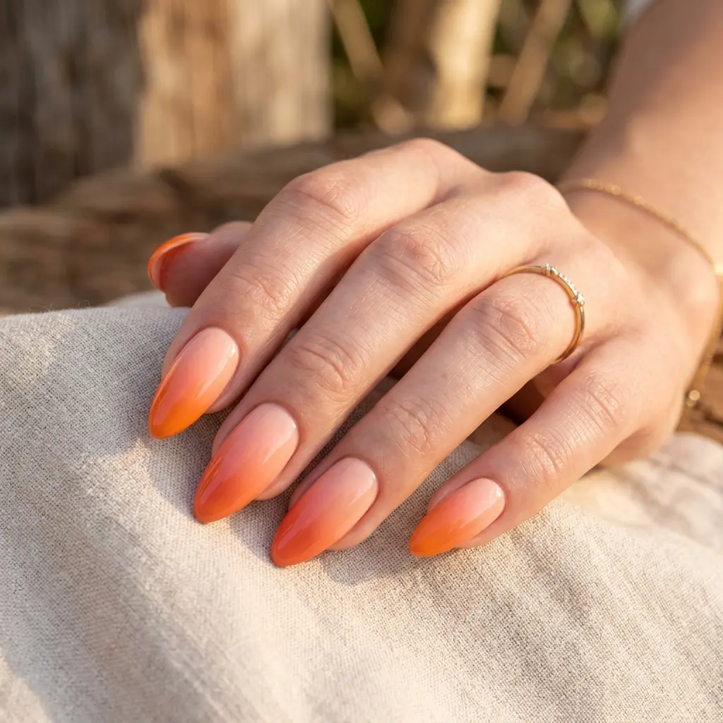 Sunset Ombre Almond Nails