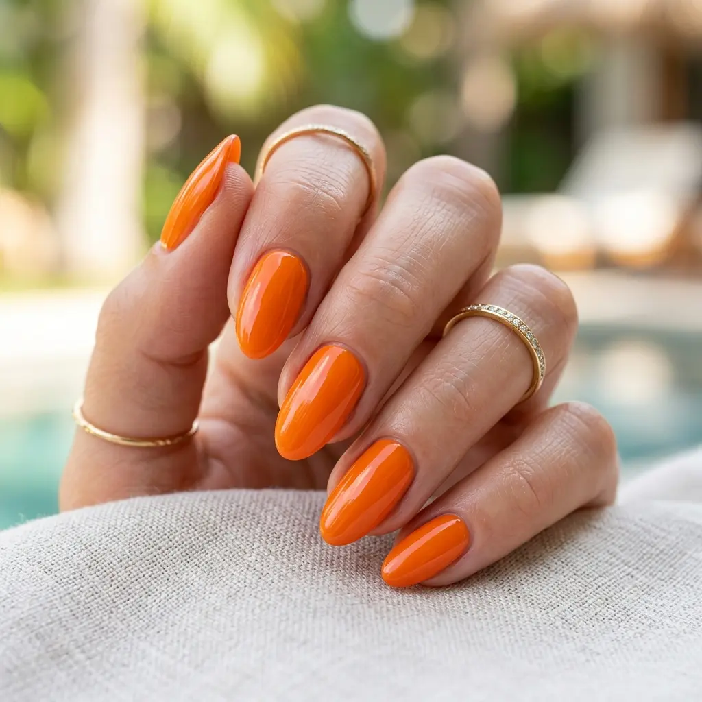 Glossy Tangerine Nails