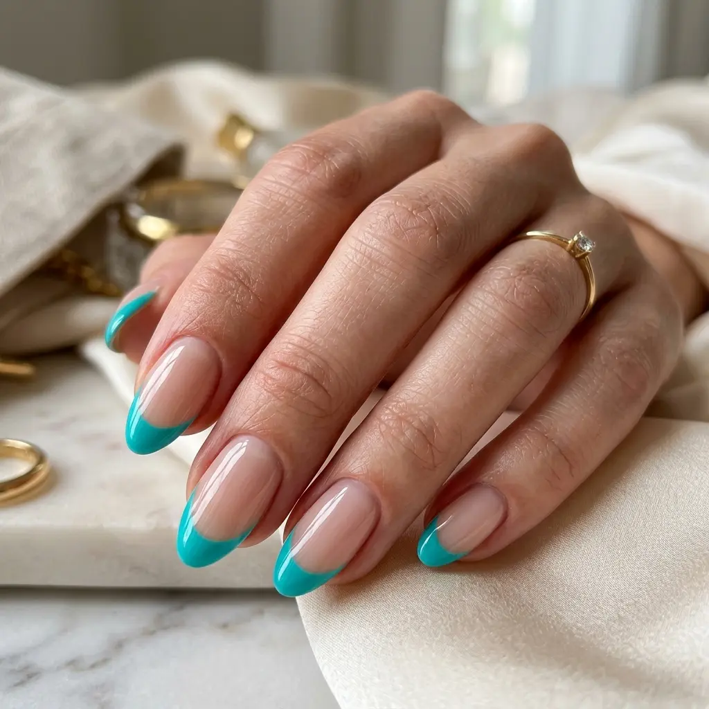 Teal French Tips