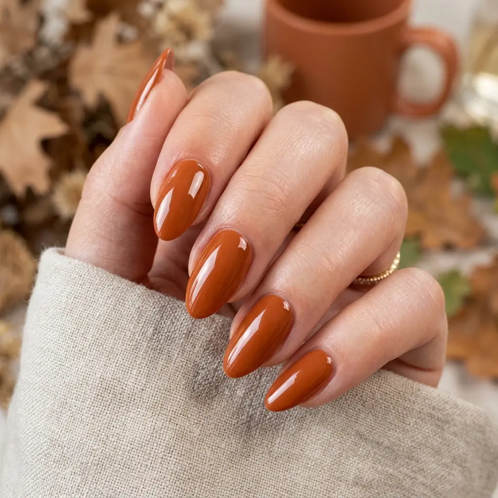 23 Early Fall August Nails You'll Want to Wear Before Everyone Else 12 Terracotta Gloss Nails