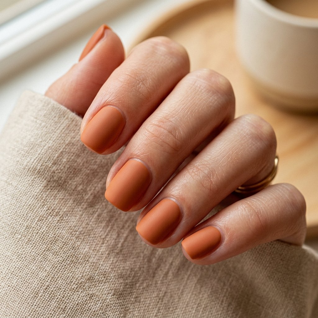 Warm Terracotta Matte Short Nails