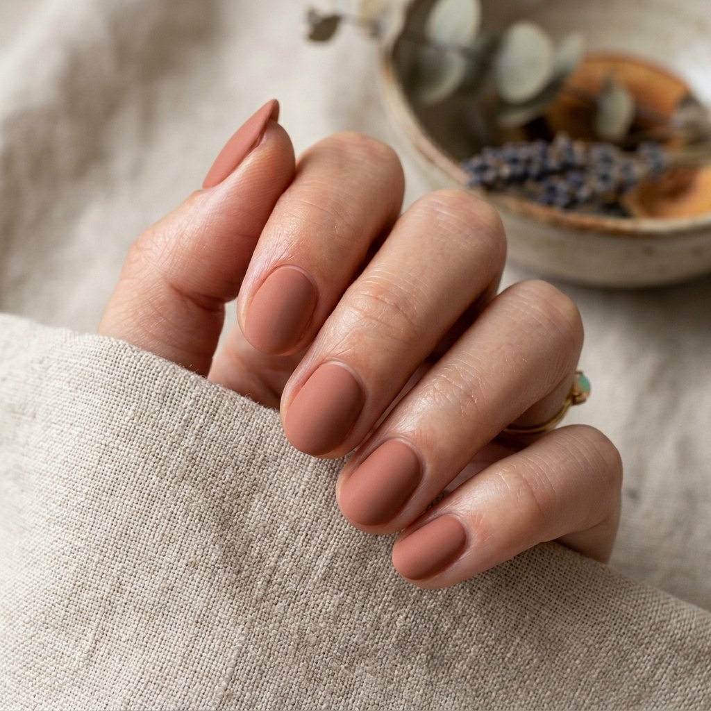 Muted Terracotta Matte Short Oval Nails