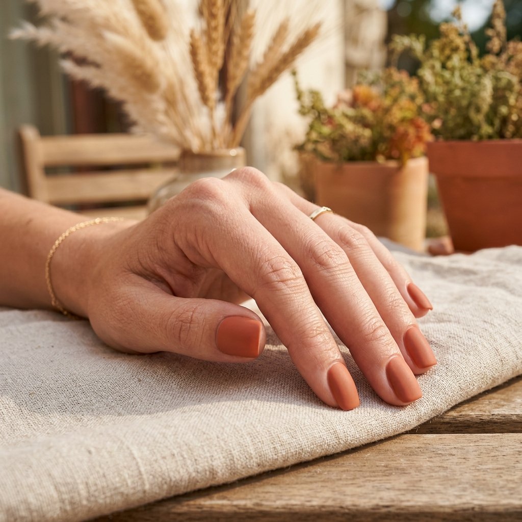 Warm Terracotta Matte Short Square Nails