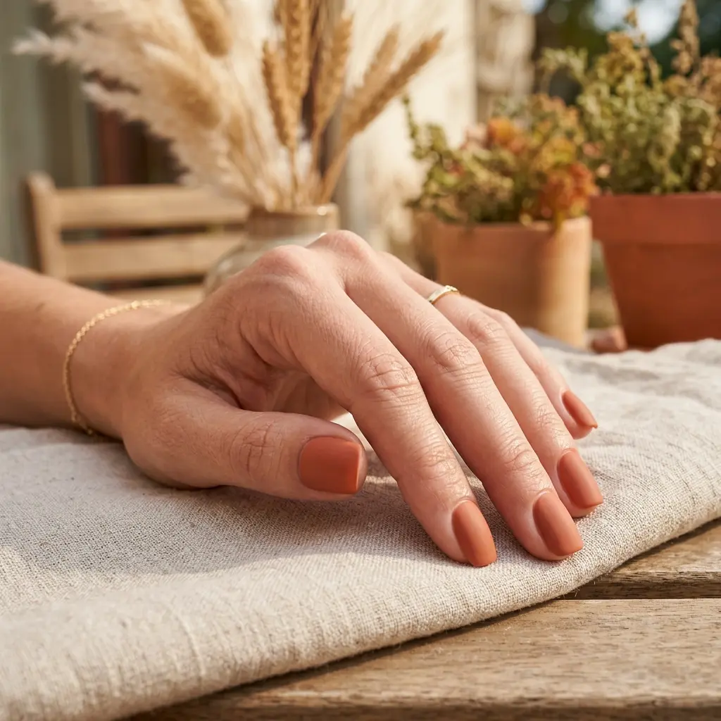 Warm Terracotta Matte Short Square Nails