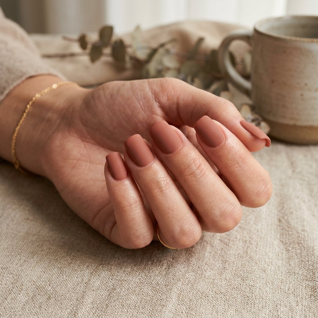 Muted Terracotta Matte Short Square Nails