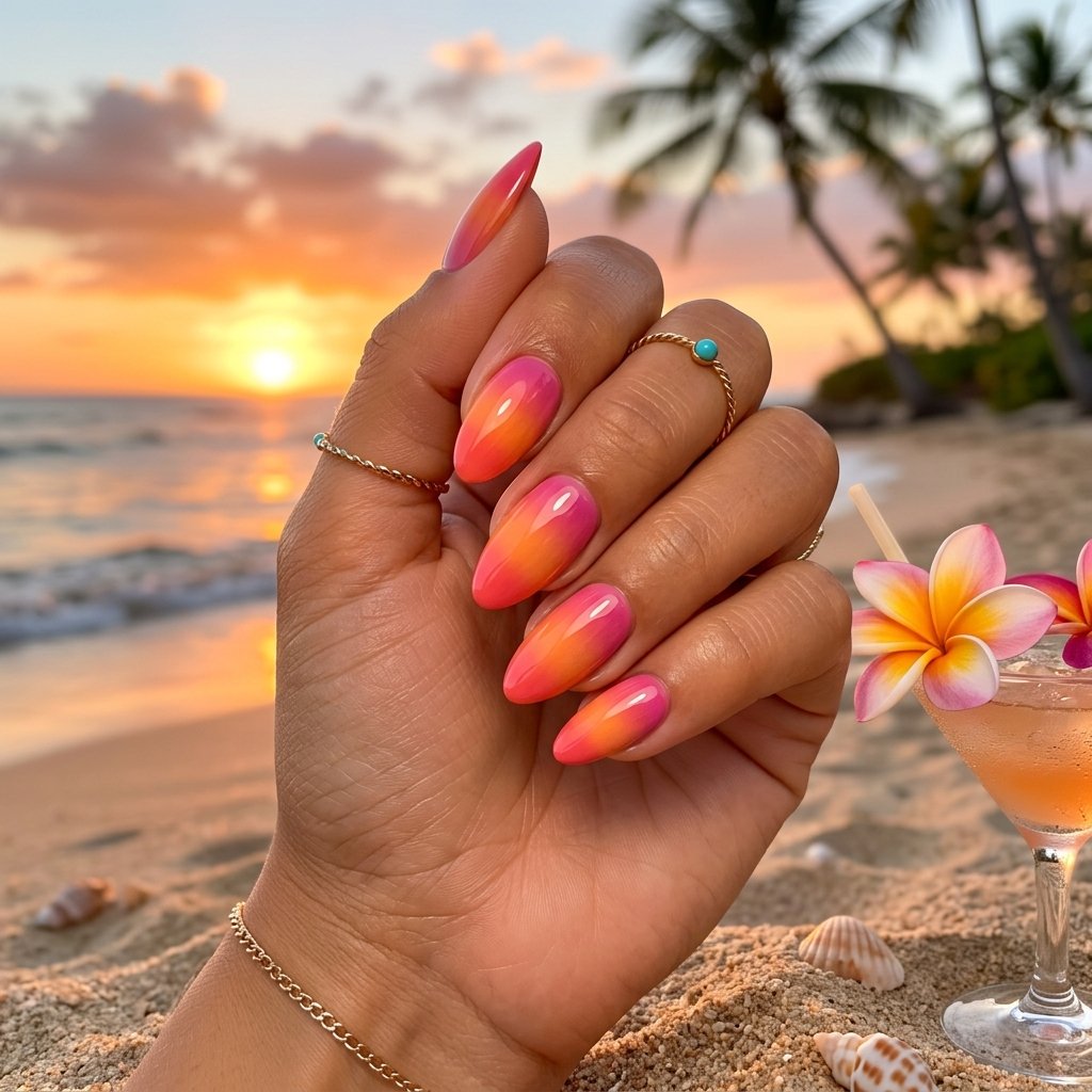 Tropical Sunset Ombre Nails