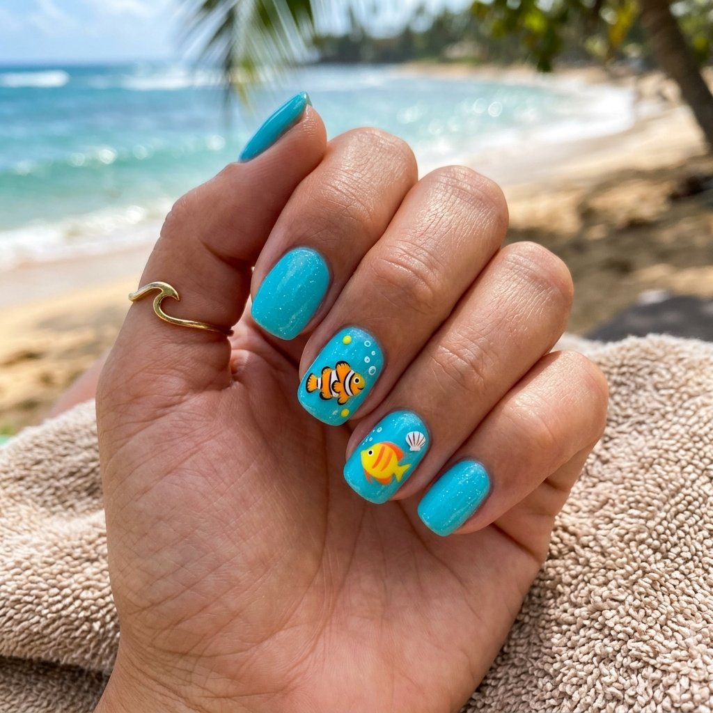 Tropical Fish on Aqua Blue Base