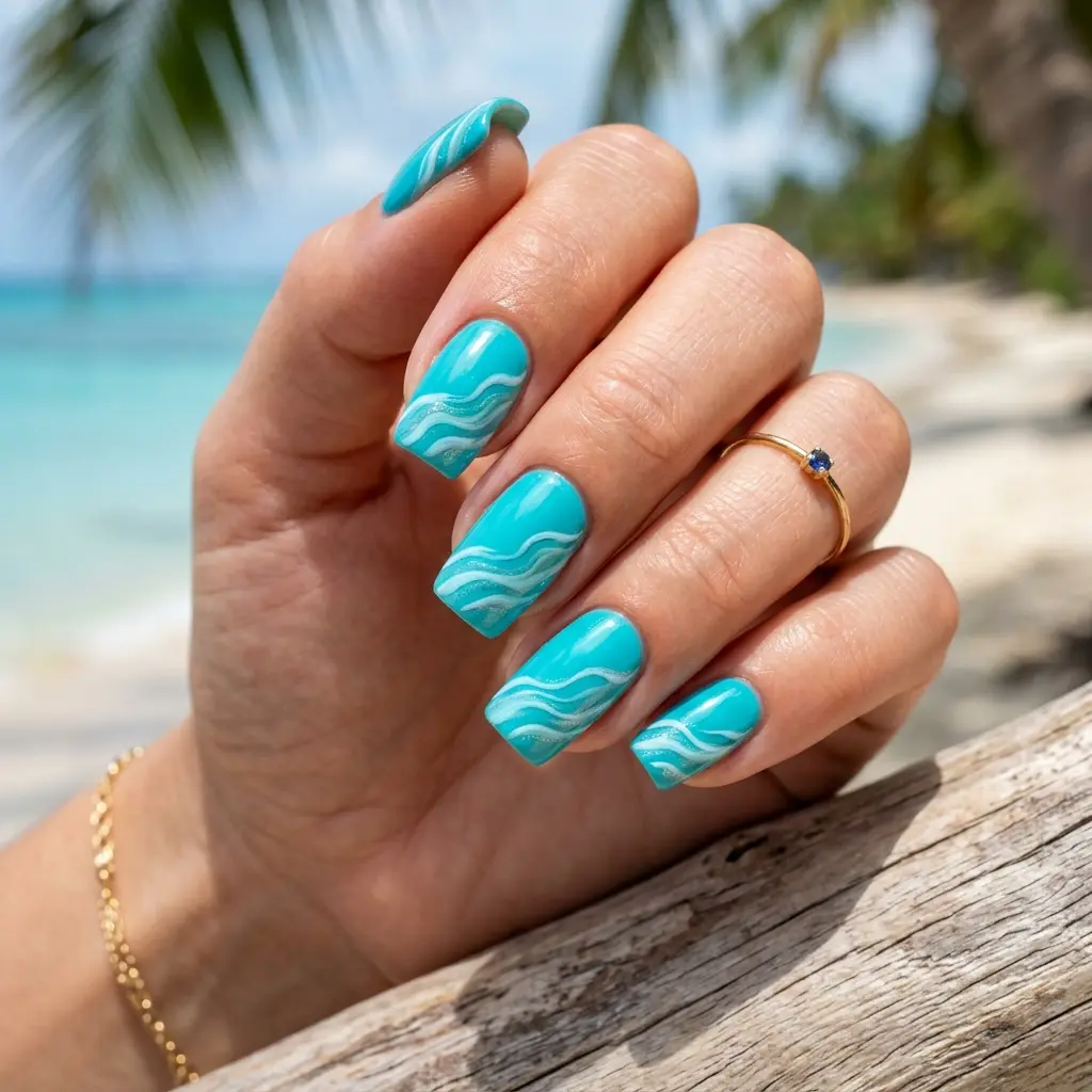 Turquoise Wave Nails