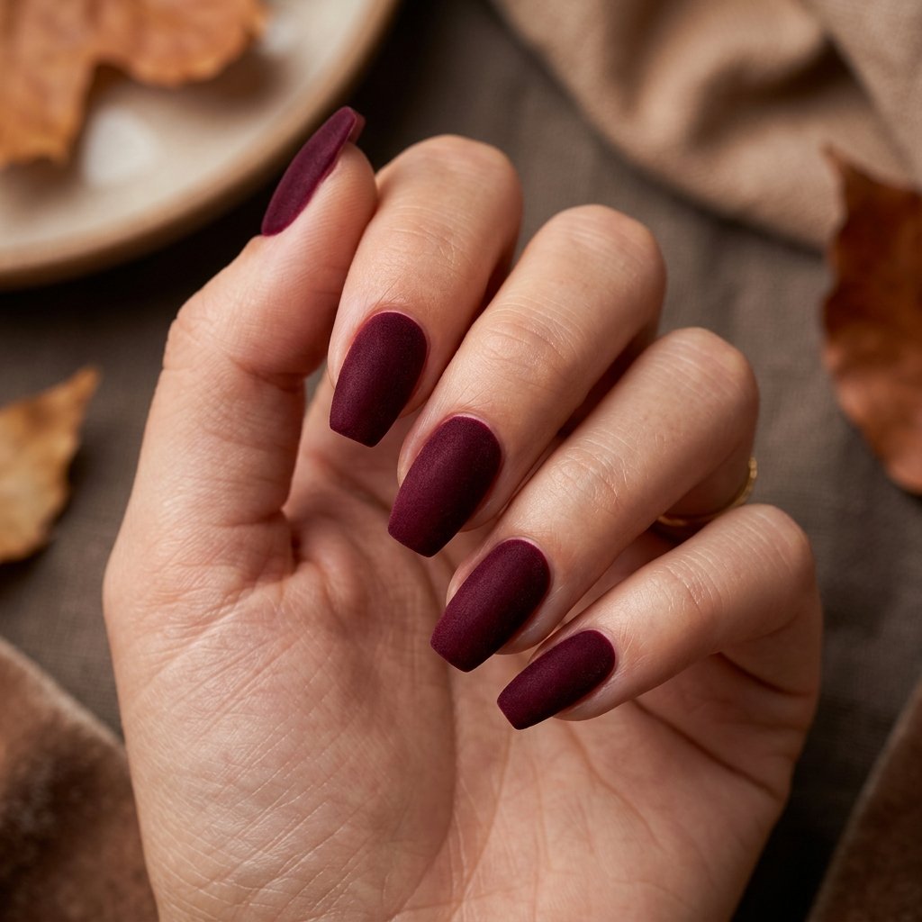 Velvet Burgundy Matte Short Coffin Nails