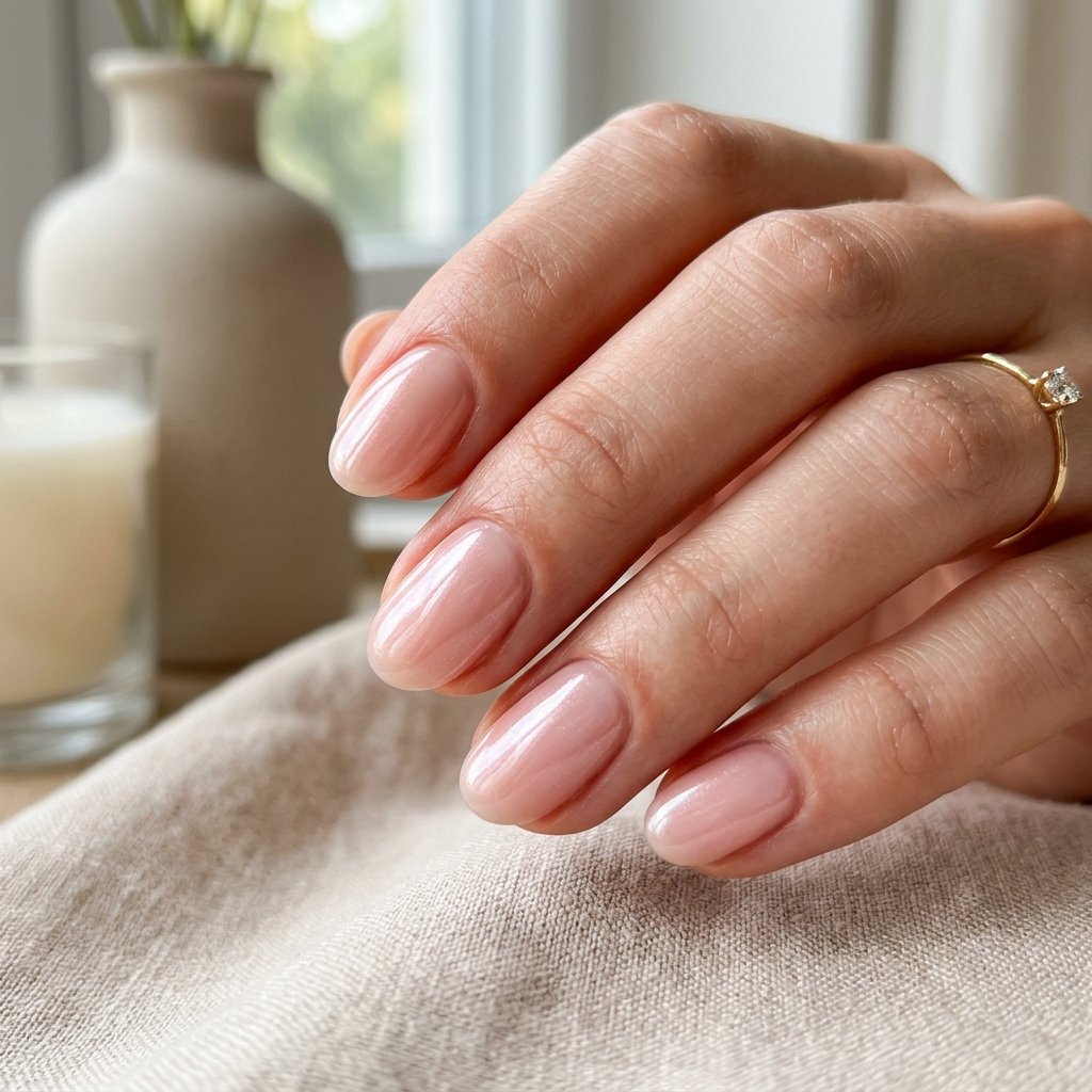 Warm Blush Glazed Short Oval Nails