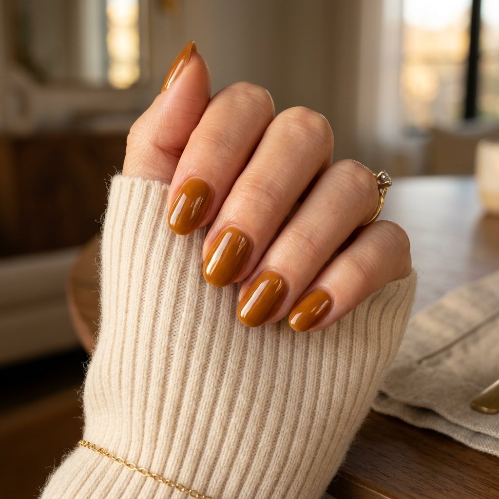 Warm Caramel Glazed Short Oval Nails