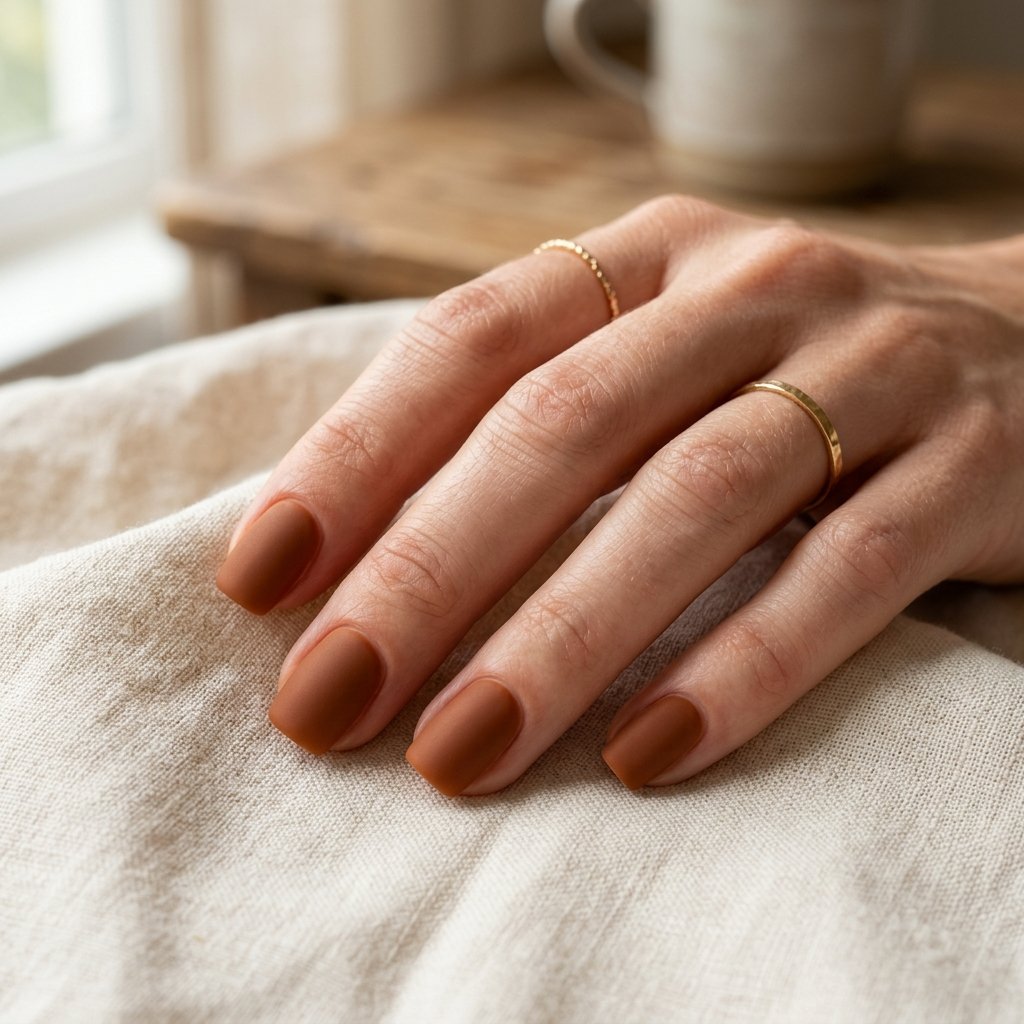 Warm Cognac Matte Short Square Nails