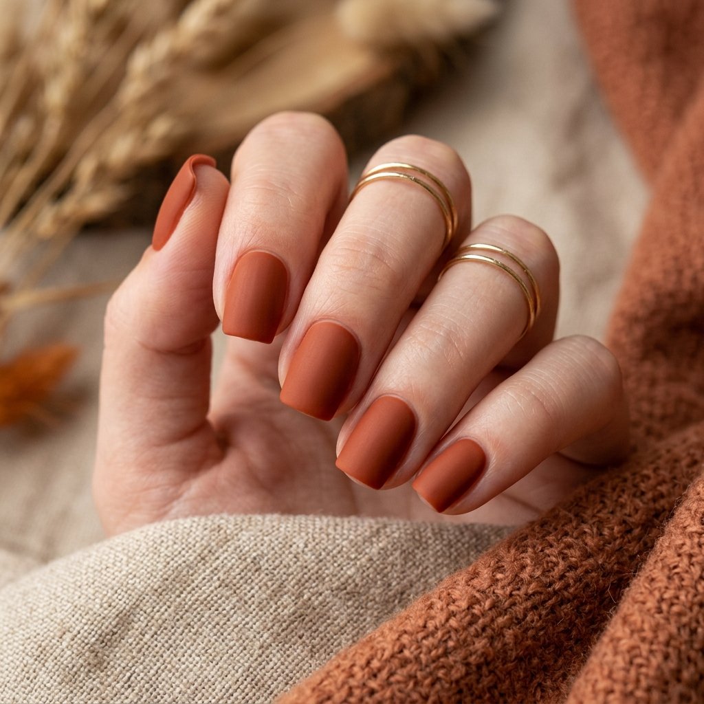 Warm Rust Matte Short Square Nails