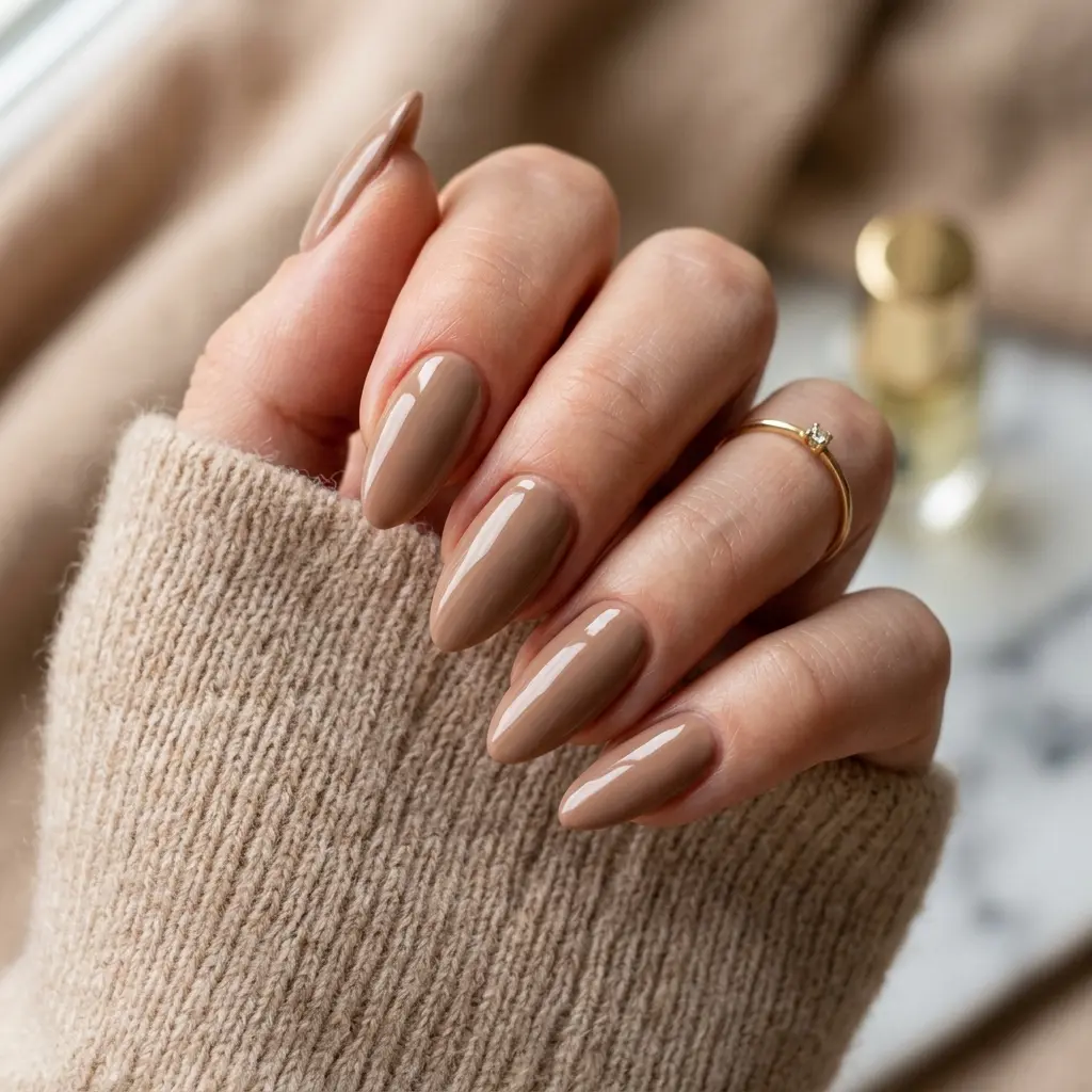 23 Early Fall August Nails You'll Want to Wear Before Everyone Else 19 Warm Taupe Almond Nails