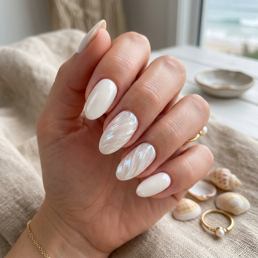 White Shell Inspired Nails
