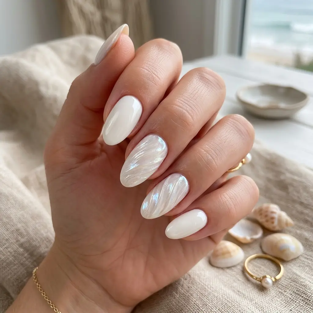 White Shell Inspired Nails