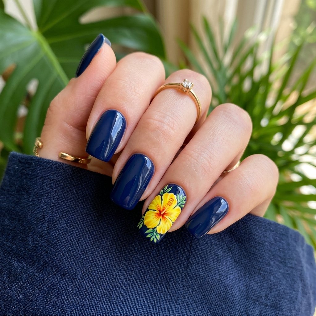 Yellow Hibiscus on Deep Navy Base