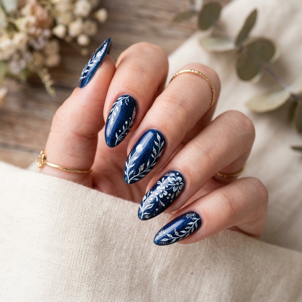 18 Blue Nails Inspiration Ideas Everyone Is Loving Right Now 7 Ornate Midnight Blue Nails