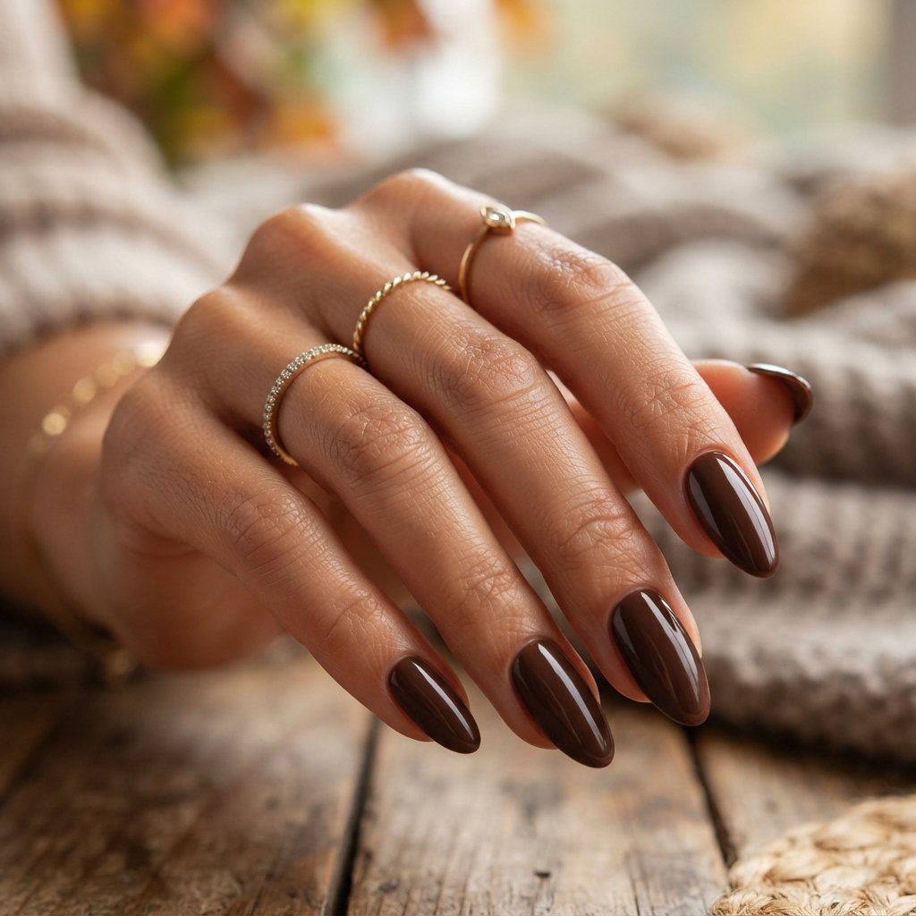 23 Simple Fall Nail Designs That Look Effortlessly Chic 3 Chocolate Brown Polish