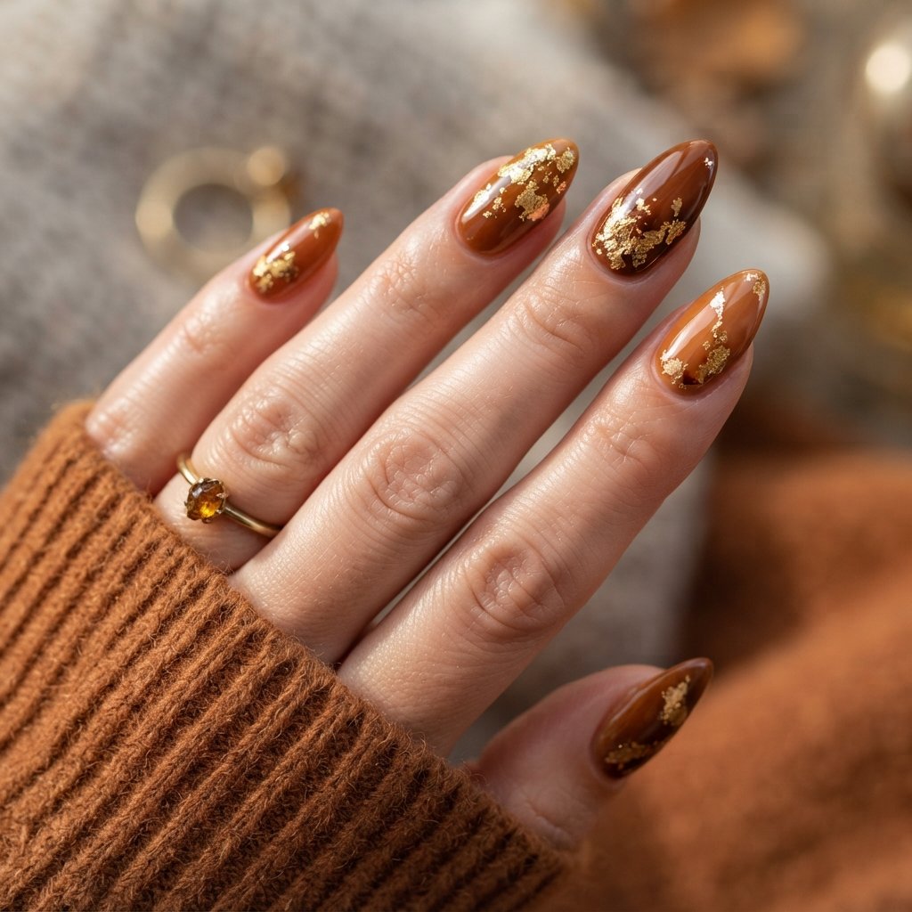 22 Fall Nail Inspiration Ideas You Need to Save Before Your Next Mani 13 Gold Leaf Accent