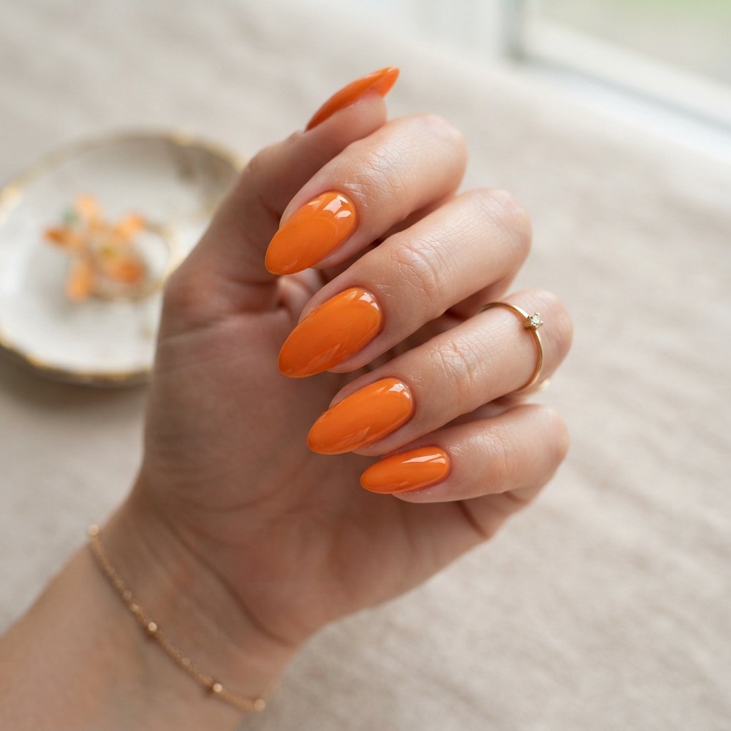  Almond Orange Nails