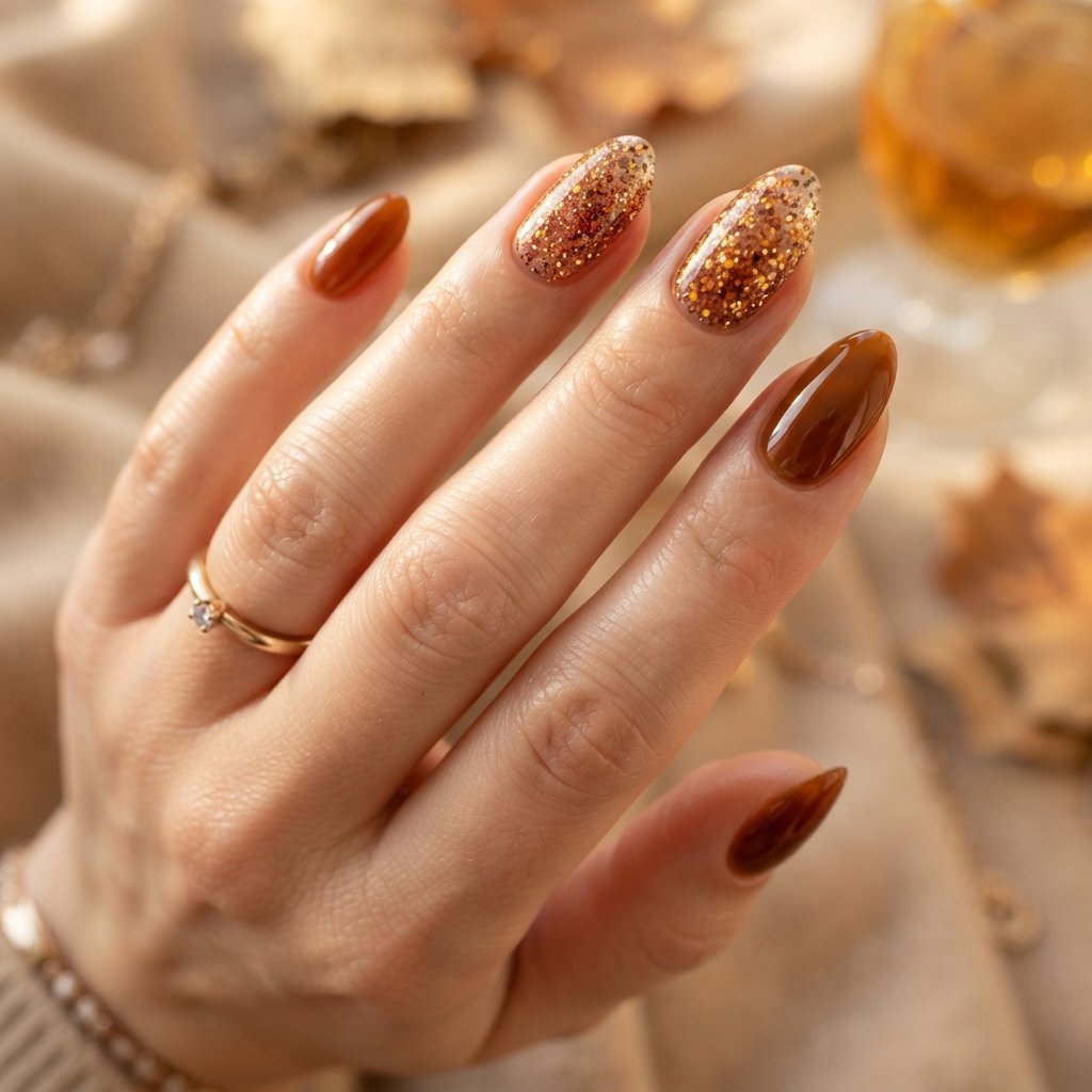 22 Fall Nail Inspiration Ideas You Need to Save Before Your Next Mani 17 Amber Glitter Nails