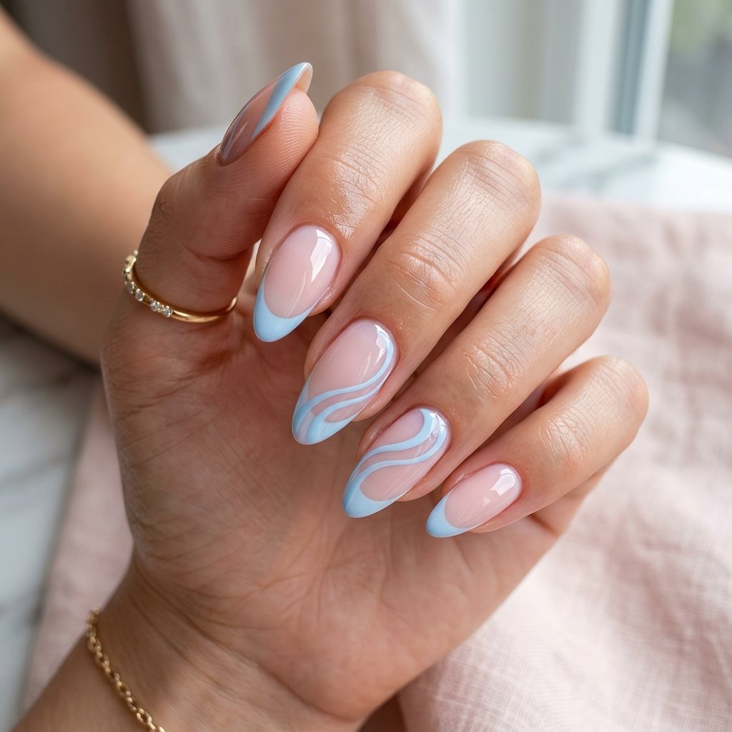 18 Blue Nails Inspiration Ideas Everyone Is Loving Right Now 18 Baby Blue French Swirls