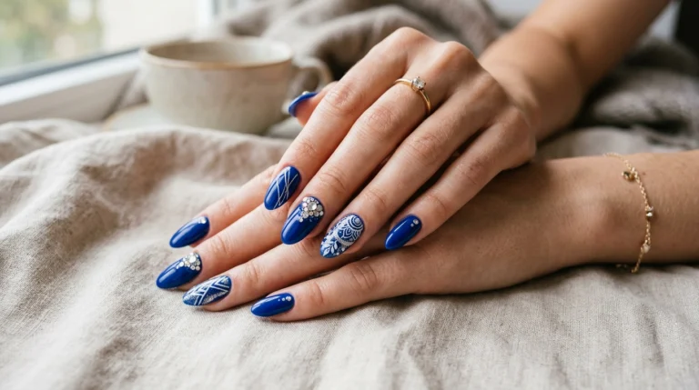 Blue Nails With Design