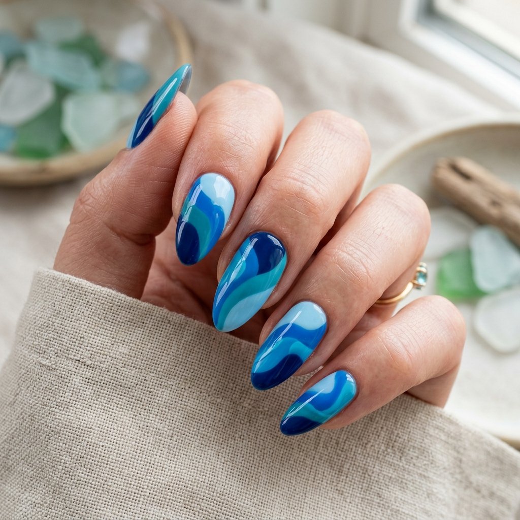 23 Blue Ocean Nails Ideas That Bring Coastal Vibes to Your Manicure 17 Blue Tide Color Block Nails