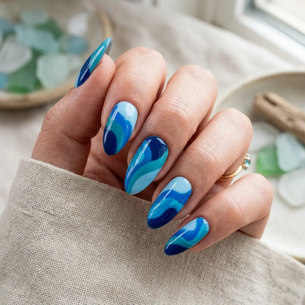 23 Blue Ocean Nails Ideas That Bring Coastal Vibes to Your Manicure 17 Blue Tide Color Block Nails