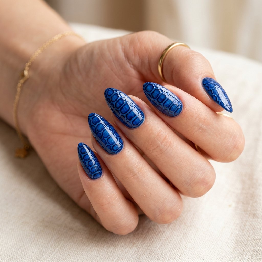 18 Blue Nails Inspiration Ideas Everyone Is Loving Right Now 10 Blue Crocodile Print Nails