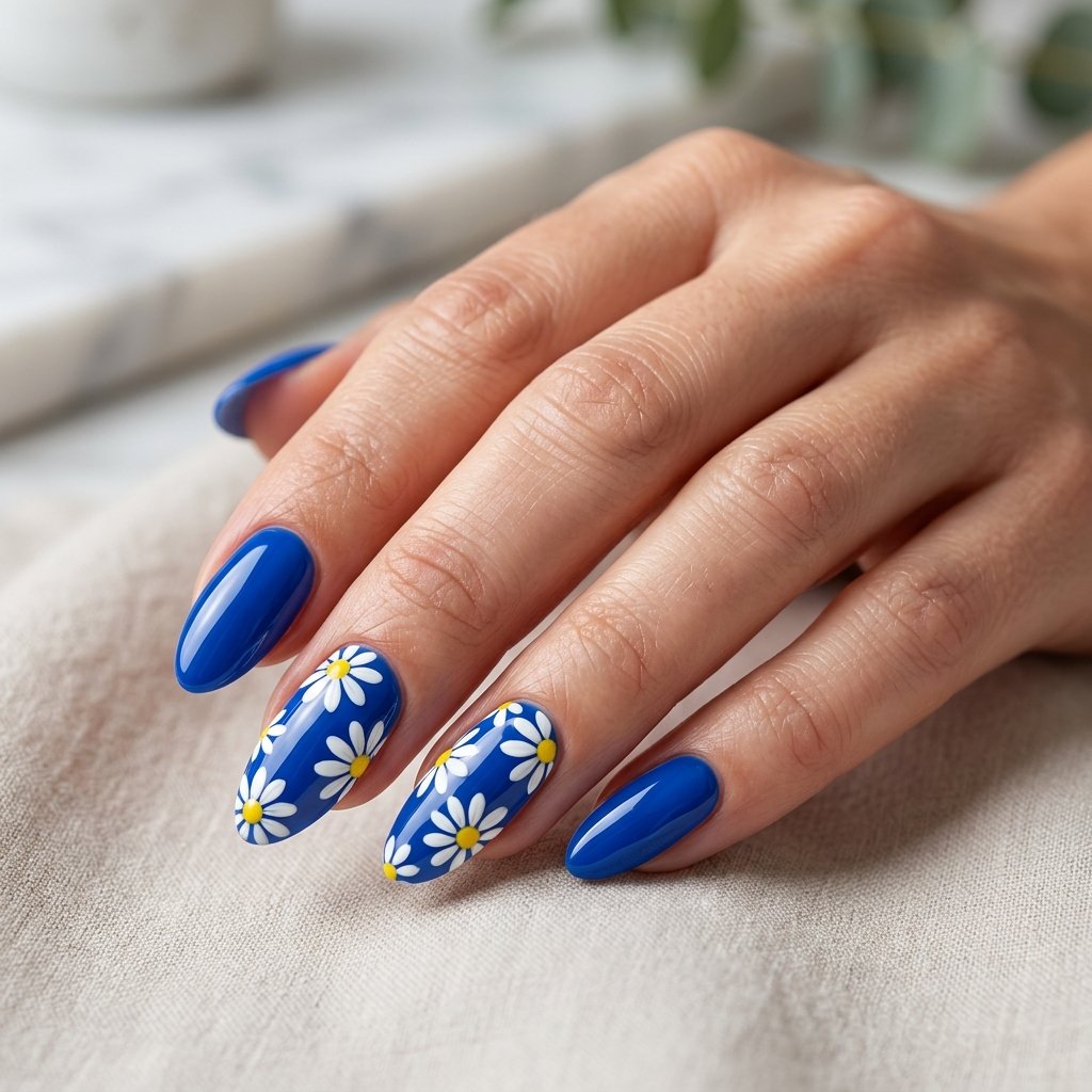 16 Blue Nails With Daisy Ideas for a Fresh Floral Manicure 17 Blue Daisy Statement Nails