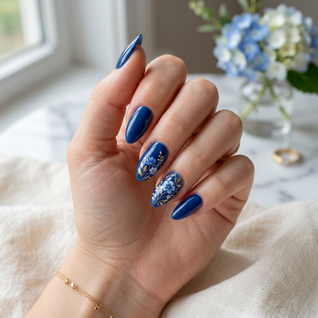 17 Blue Nails With Flowers Ideas for a Soft and Elegant Manicure 18 Elegant Blue Floral Accent Nails