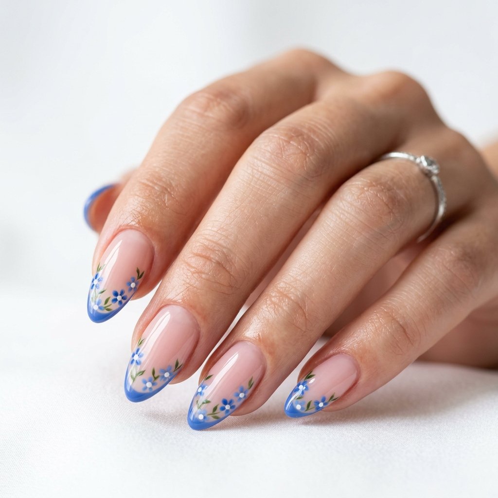 17 Blue Nails With Flowers Ideas for a Soft and Elegant Manicure 15 Blue Flower French Manicure