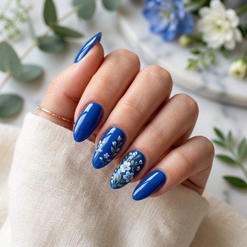 17 Blue Nails With Flowers Ideas for a Soft and Elegant Manicure 12 Blue Garden Bloom Nails