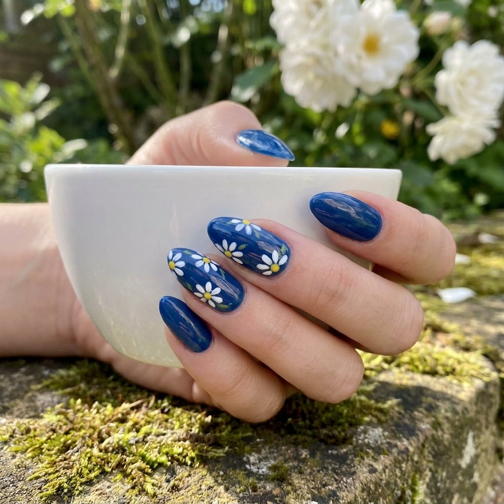 16 Blue Nails With Daisy Ideas for a Fresh Floral Manicure 13 Blue Garden Daisy Nails