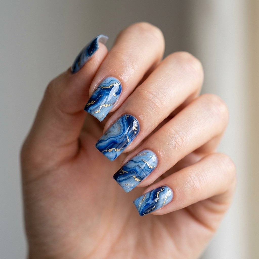 18 Blue Nails Inspiration Ideas Everyone Is Loving Right Now 16 Blue Marble Nails