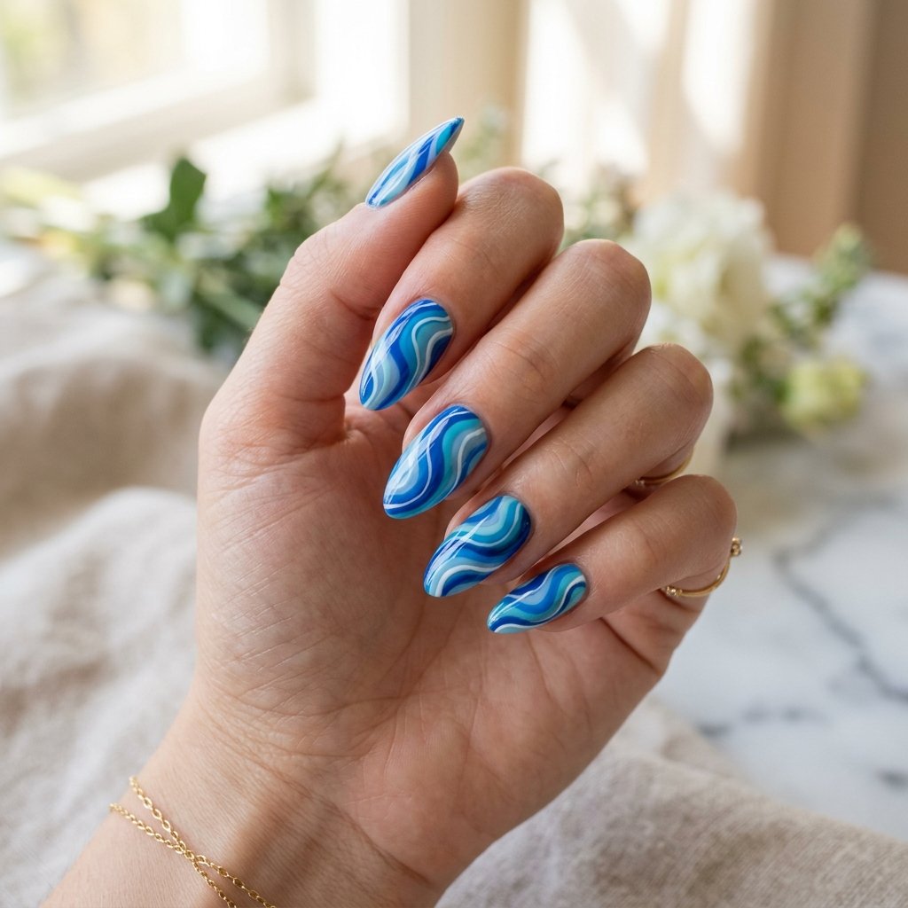 Blue Wave Swirl Nails