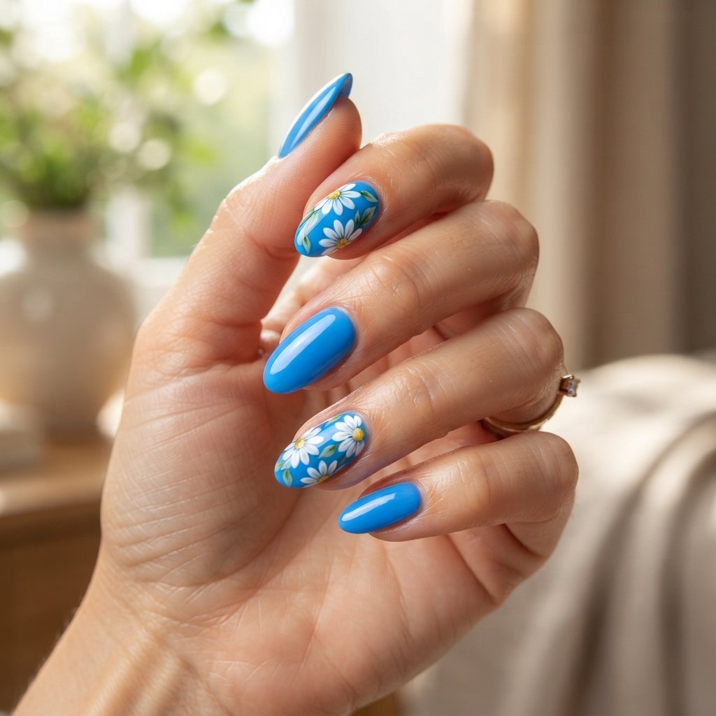 16 Blue Nails With Daisy Ideas for a Fresh Floral Manicure 12 Bright Blue Floral Nails