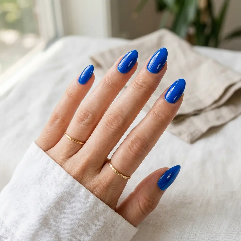 Bright Blue Glossy Nails