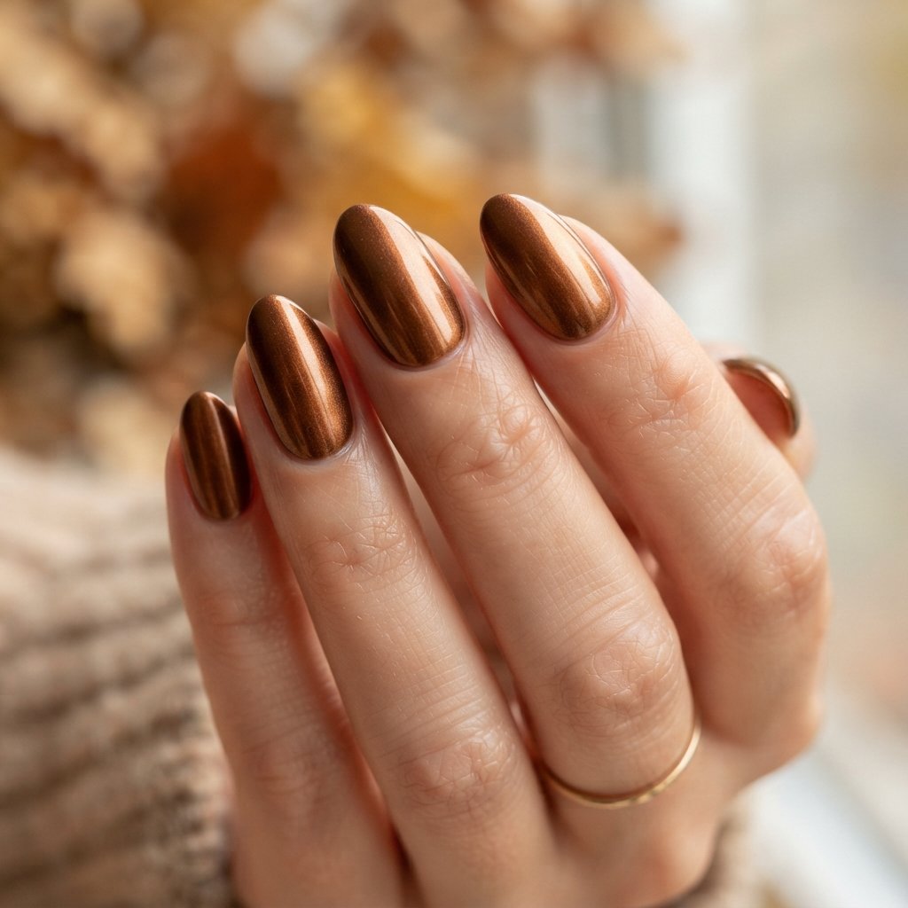 23 Simple Fall Nail Designs That Look Effortlessly Chic 20 Bronze Gloss Nails